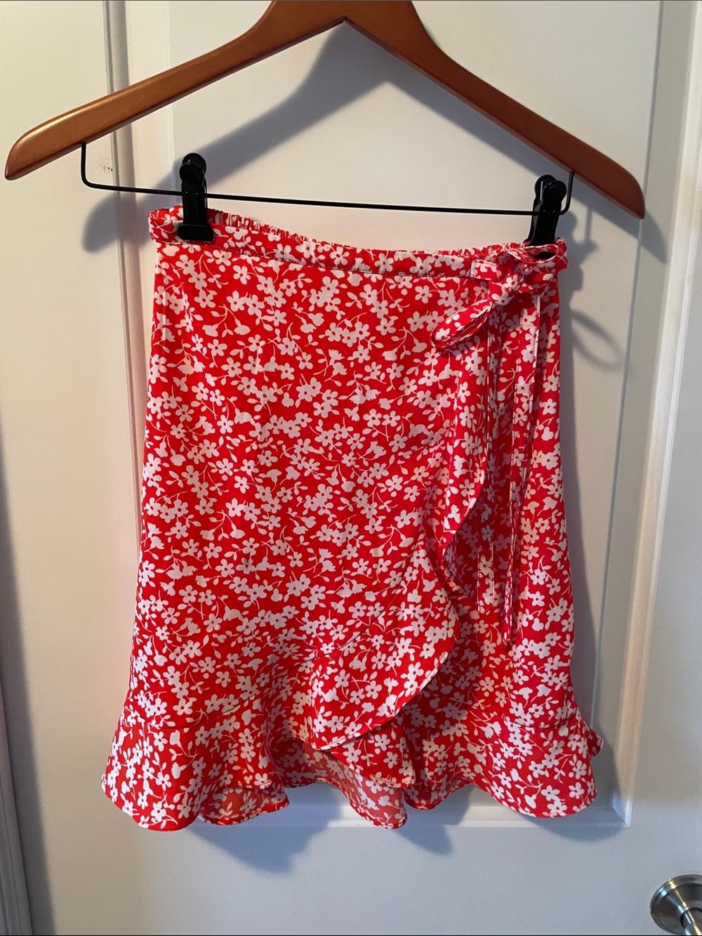 J. Crew Red and White Floral Wrap Skirt